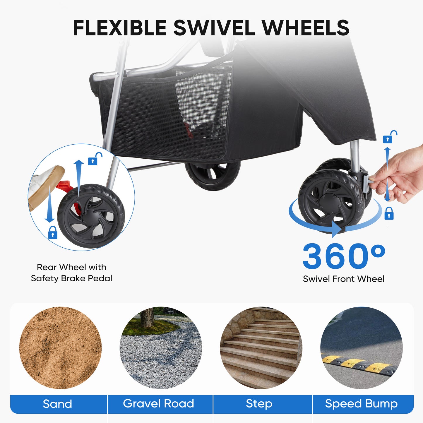 Foldable Pet Stroller for Cats and Dogs