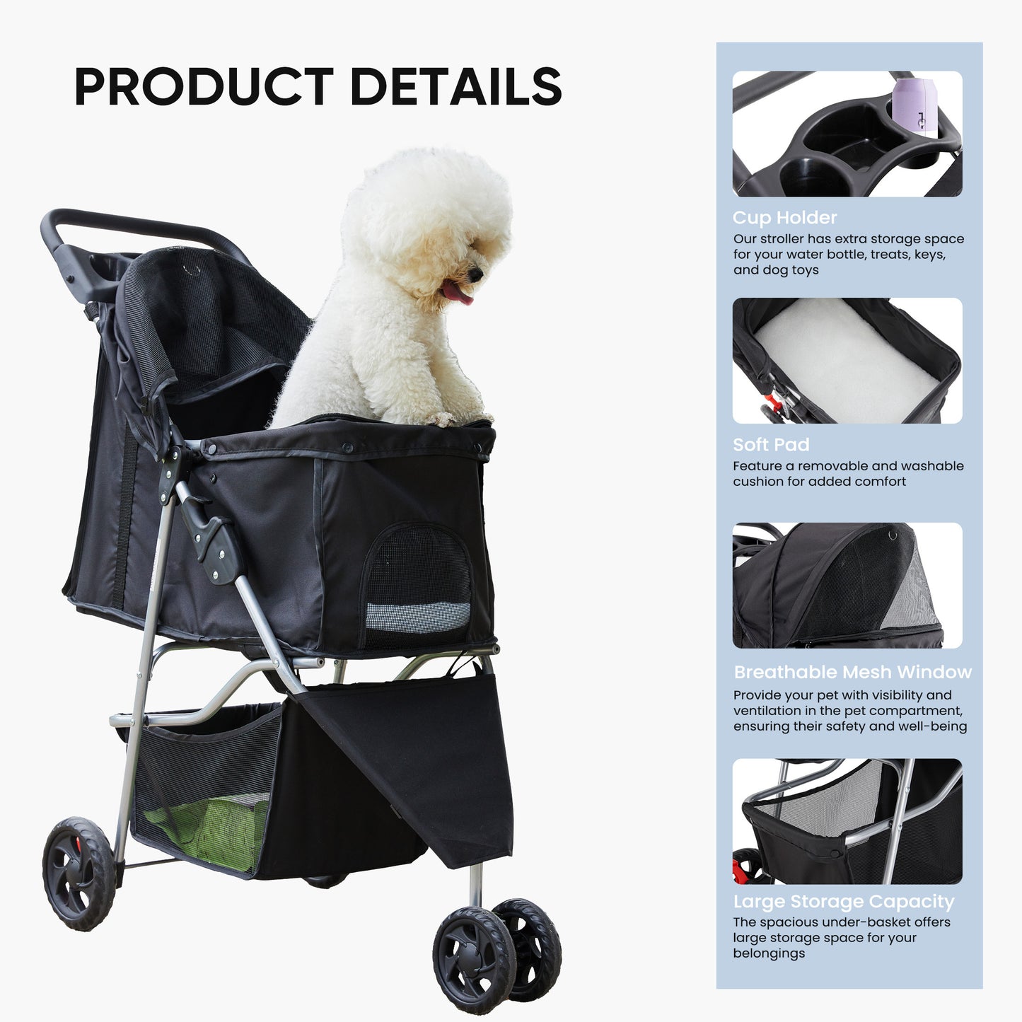 Foldable Pet Stroller for Cats and Dogs