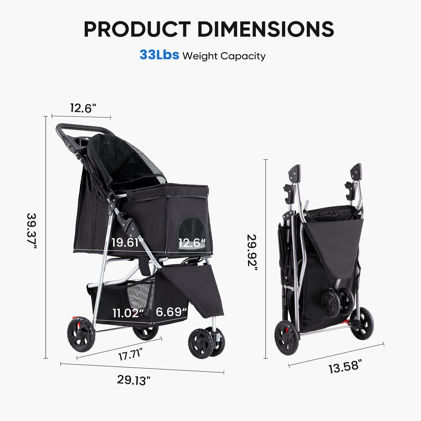 Foldable Pet Stroller for Cats and Dogs