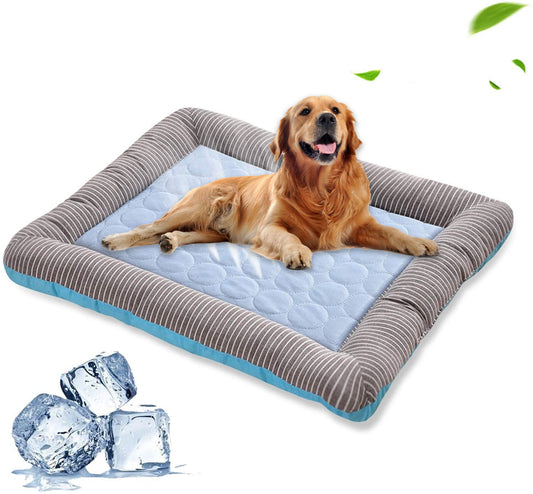 Blue Pet Cooling Pad Bed for Dogs & Cats - Soft Ice Silk Mat for Summer, Breathable & Comfortable